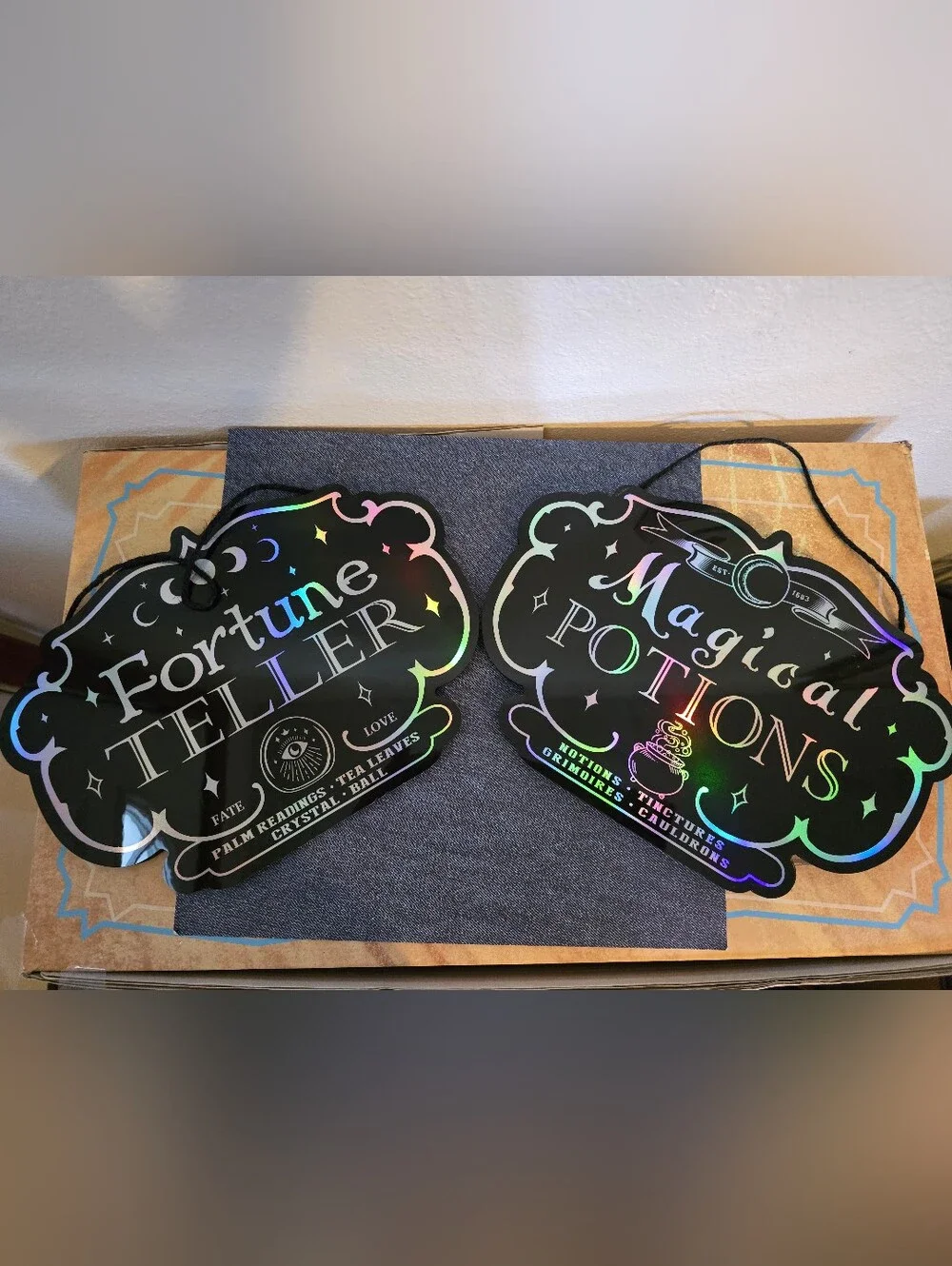 Fortune Teller Magical Potions Holographic Party Signs - Black